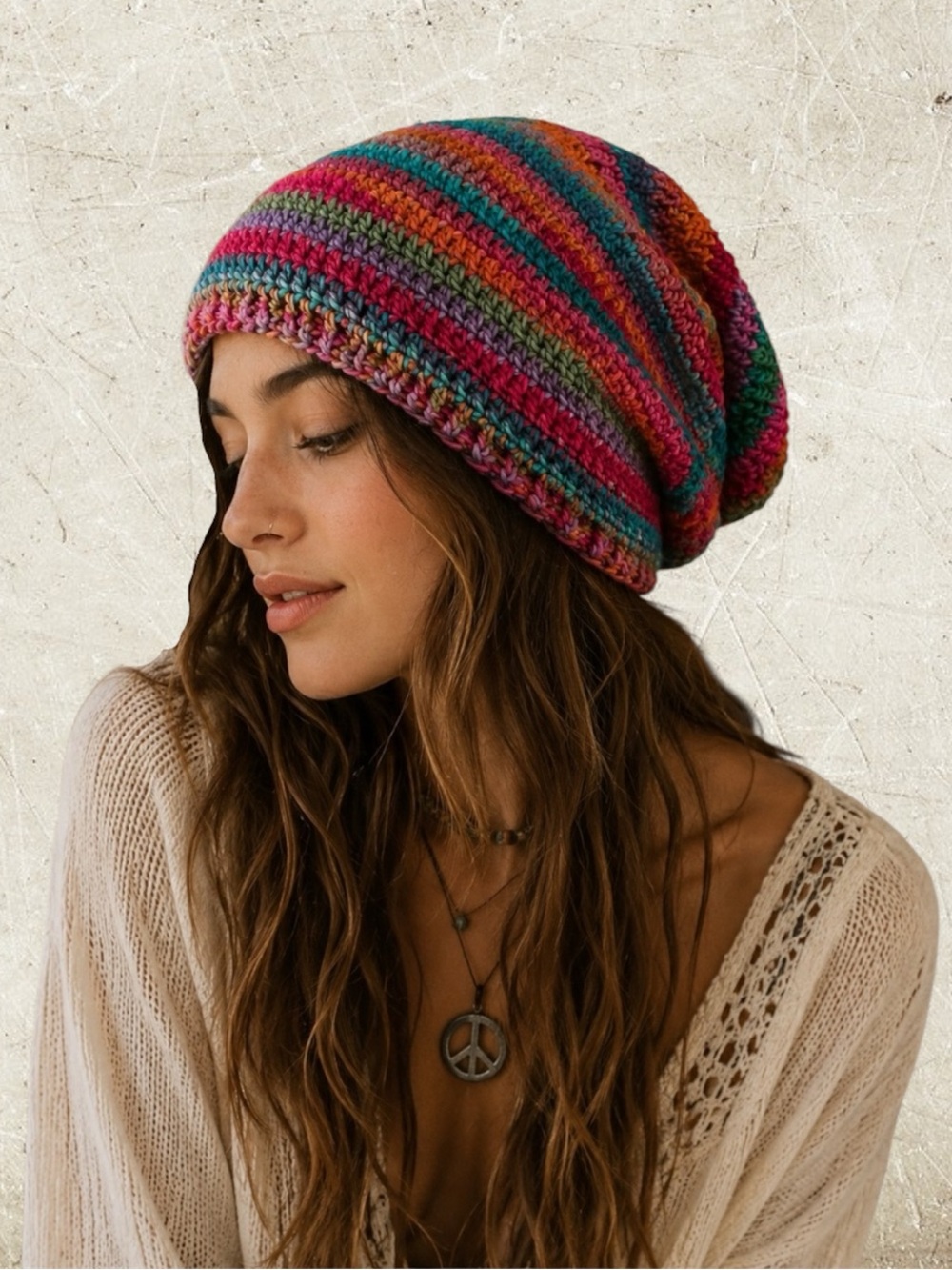 HAND CRAFTED Crochet Slouch Beanie NEW Teal Maroon Purple Orange Fuchsia Blue